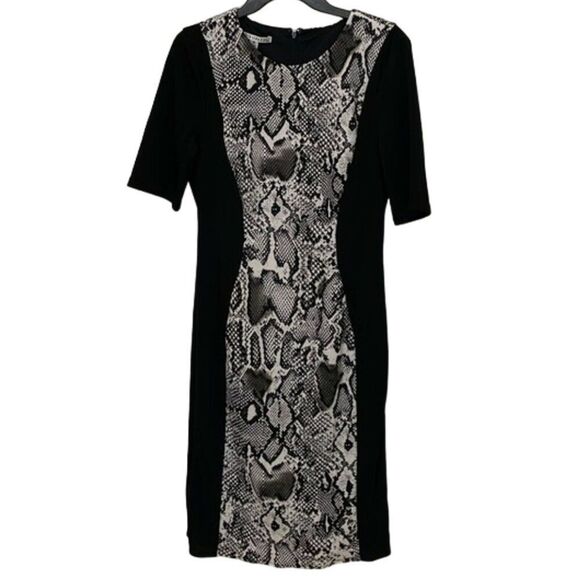 Maggy London Black Snakeskin Print Knit Sheath Dress Womens Size 10 Career - Picture 1 of 10